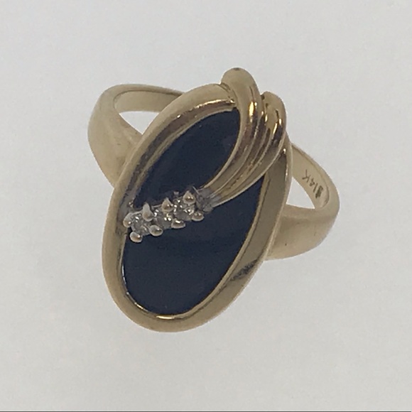 14K YG Black Onyx & Diamond Ring - Picture 4 of 5